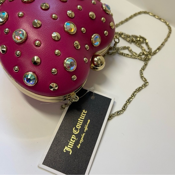 Vintage Juicy Couture Pink Leather Rhinestone Heart Minaudiere Bag. - Picture 5 of 12
